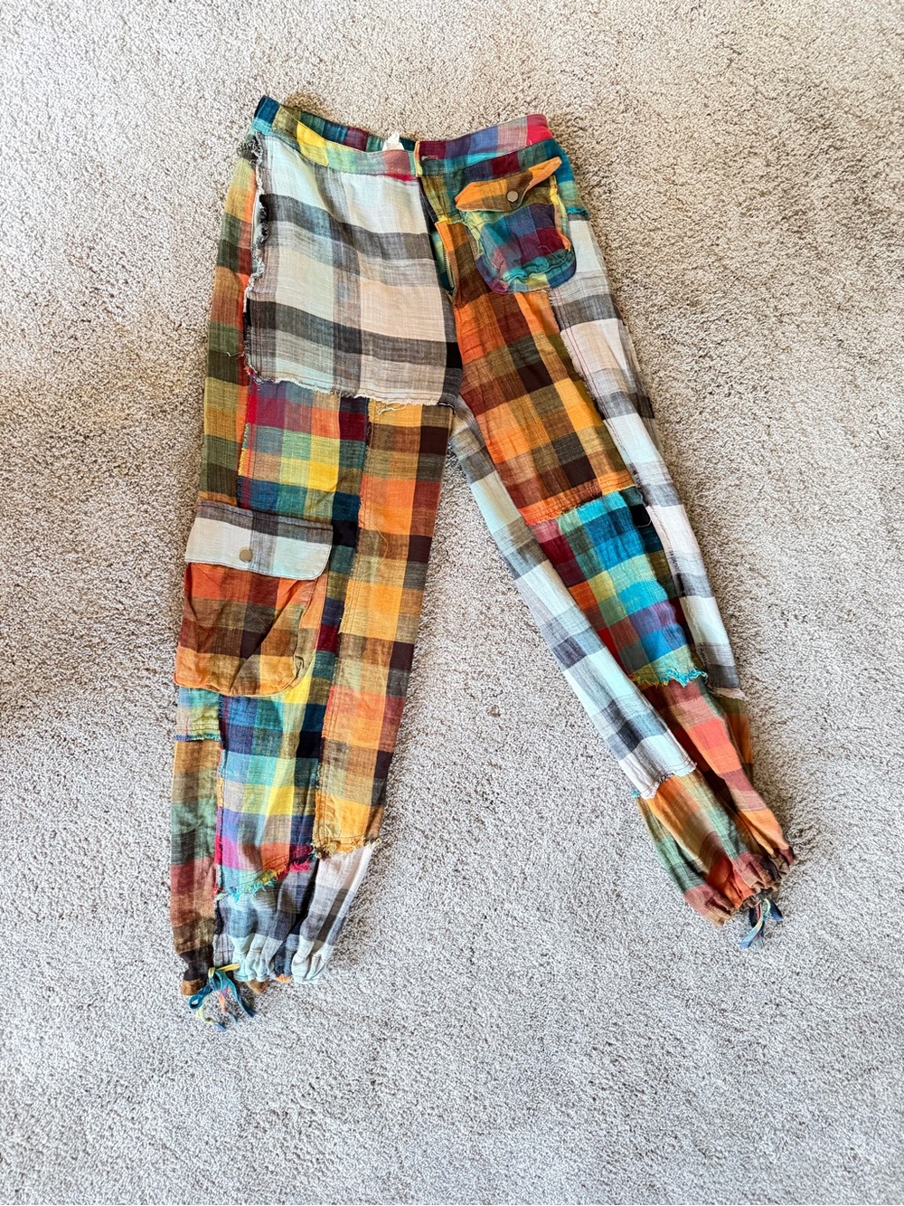 Oli & Hali Multicolor Plaid Wide-Leg Patchwork Pants - Picture 2 of 8